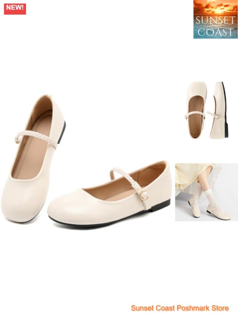 Women's Mary Jane Flats PU Leather Ballet Work Shoes with Adjustable Buckle
